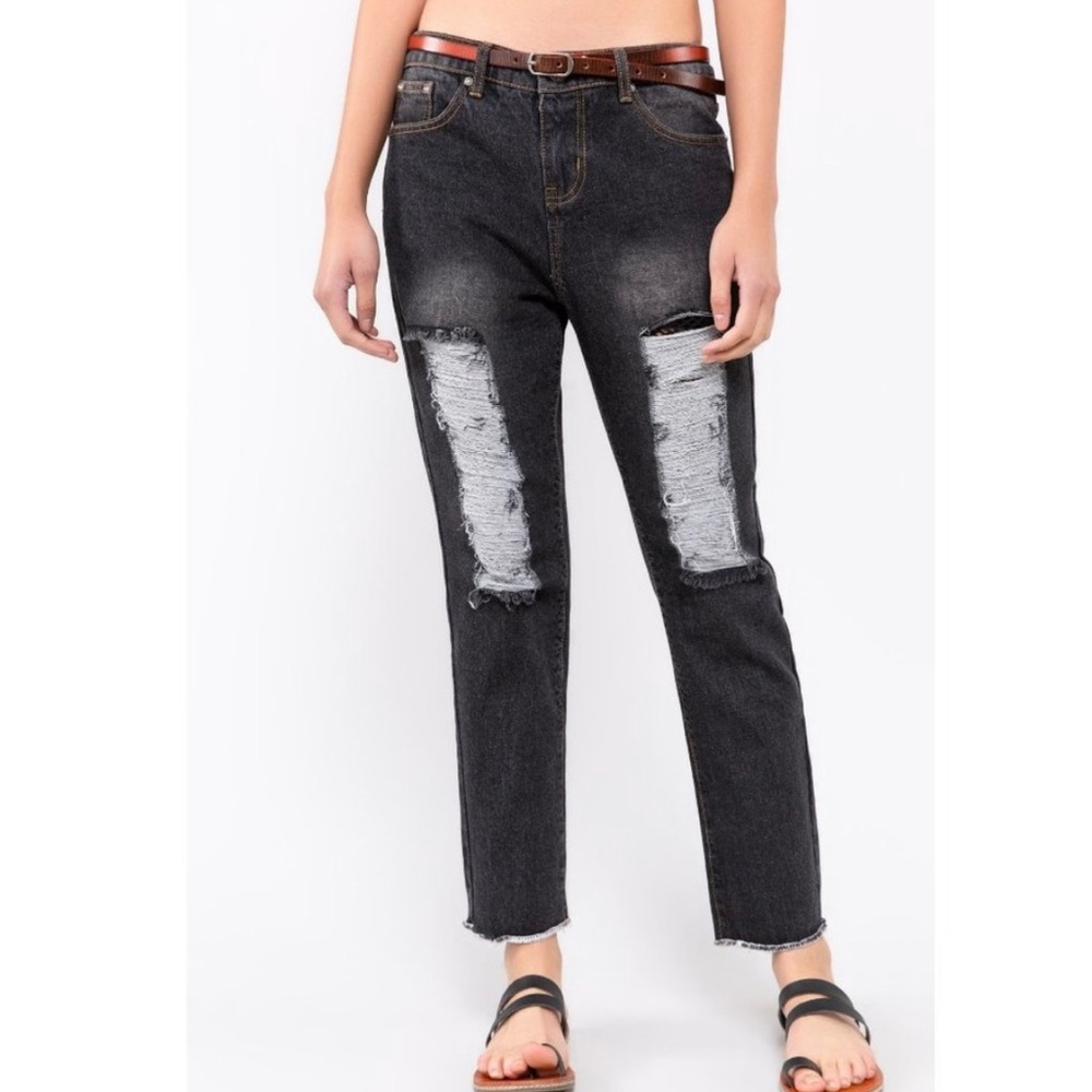 New! POL Black Denim Jeans Distressed w/ Mesh inside - Picture 12 of 13